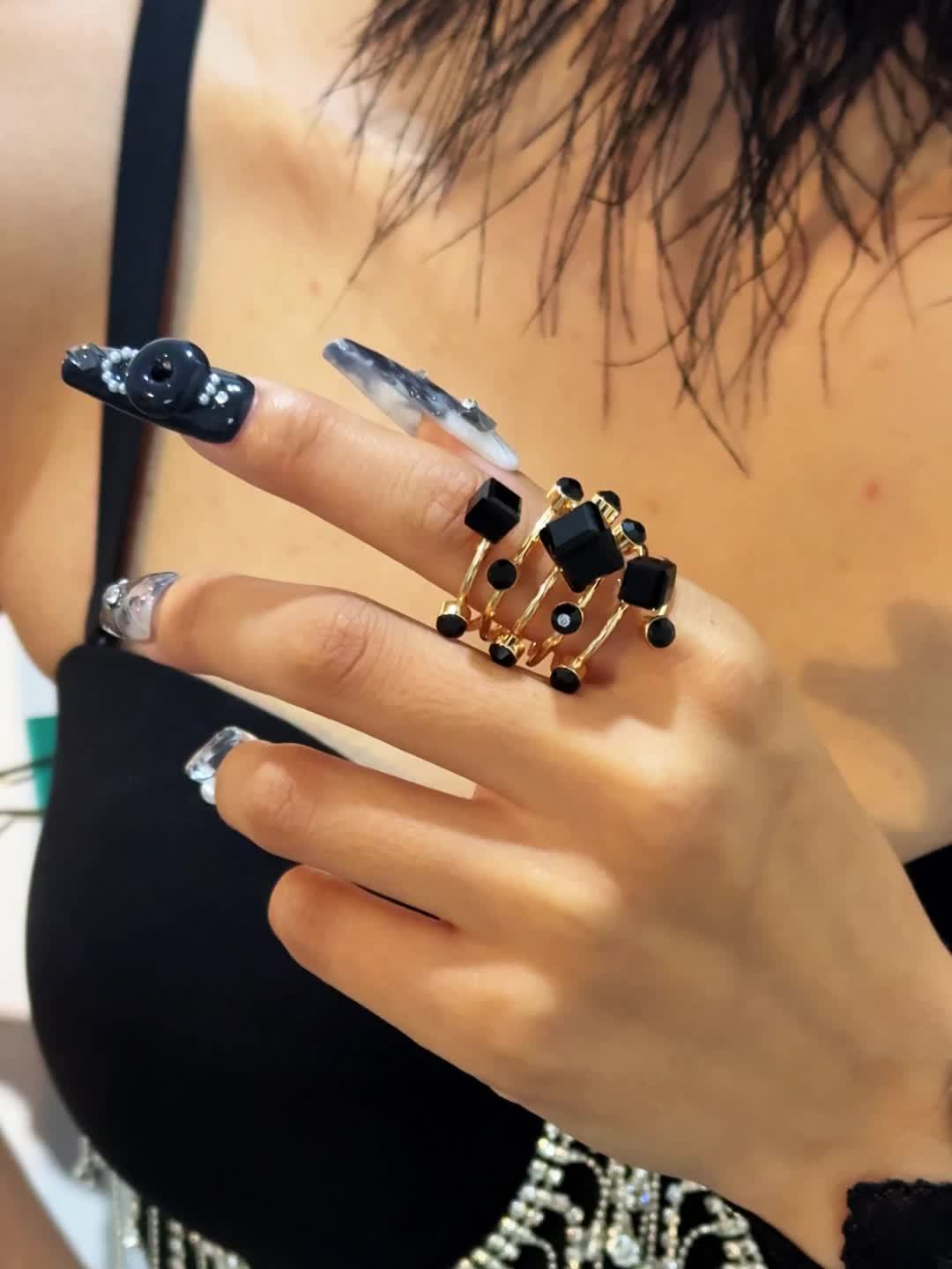 Vintage Rhinestone Geometric Ring for Women Parties